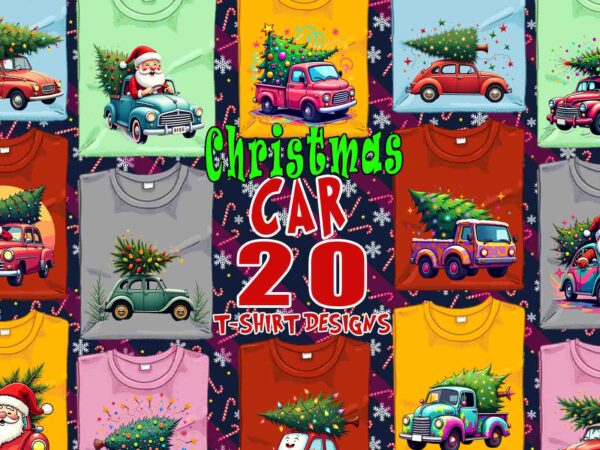 Retro christmas tree upon a car t-shirt design bundle for crafting on christmas 2024