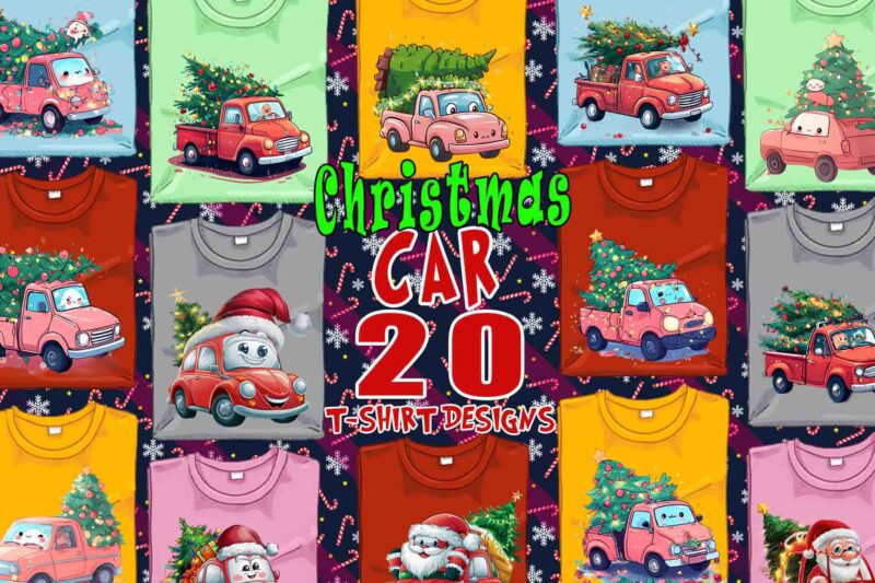 20 Popular Christmas Tree Delivery Car t-shirt design bundle for Christmas 2024