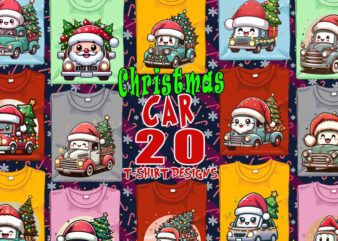 Retro Christmas Tree upon a Car t-shirt design bundle of 20 designs – download instantly Retro Vintage T-shirt