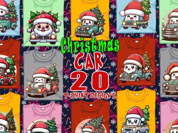 Retro christmas tree upon a car t-shirt design bundle of 20 designs – download instantly retro vintage t-shirt