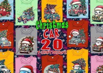 Funny Christmas Tree Delivery Car t-shirt design bundle of 20 designs