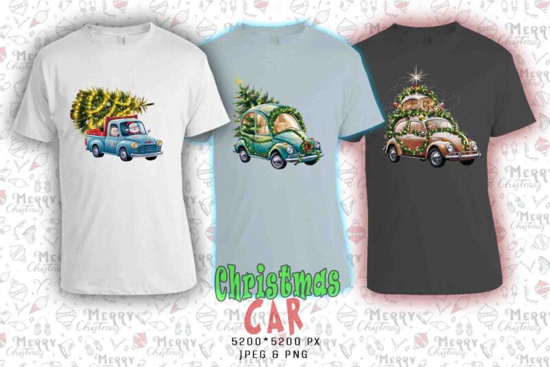 20 Popular Christmas Tree Delivery Car t-shirt design bundle for Christmas 2024