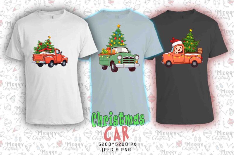 Retro Christmas Tree upon a Car t-shirt design bundle of 20 designs – download instantly Retro Vintage T-shirt Bundle