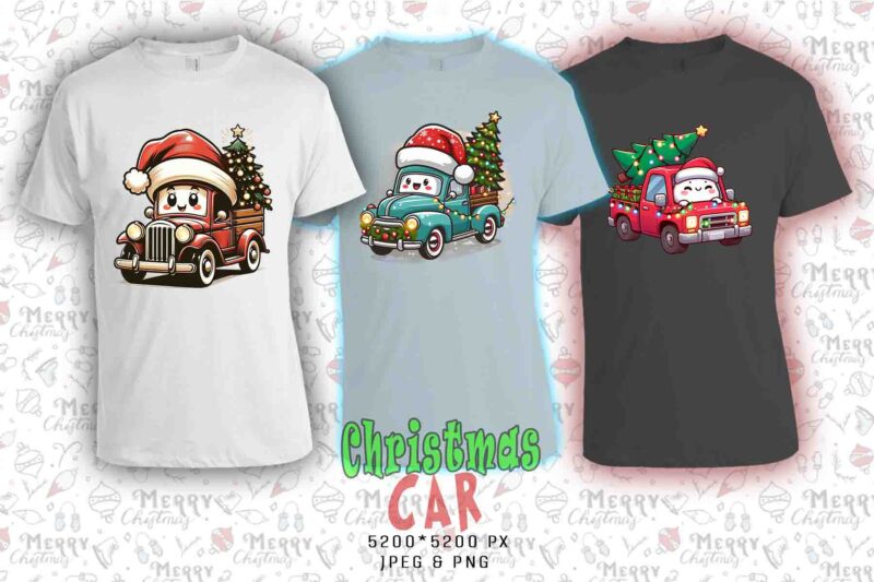 Popular Christmas Tree Delivery Car t-shirt design bundle of 20 designs – download instantly for POD business