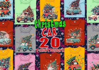 Popular Christmas Tree Delivery Car t-shirt design bundle of 20 designs – download instantly T-Shirt Design Bundle