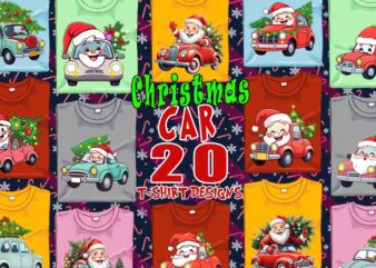 Retro Christmas Tree upon a Car t-shirt design bundle of 20 designs – download instantly Retro Vintage T-shirt Bundle