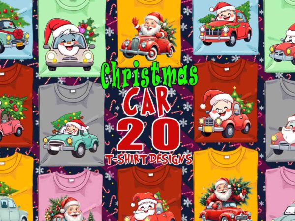 Retro christmas tree upon a car t-shirt design bundle of 20 designs – download instantly retro vintage t-shirt bundle