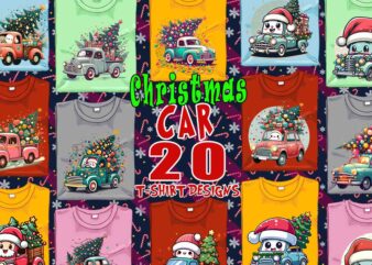 Funny Christmas Tree Delivery Car t-shirt design bundle of 20 design