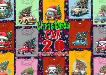 Popular Christmas Tree Delivery Car t-shirt design bundle of 20 designs – download instantly for POD business