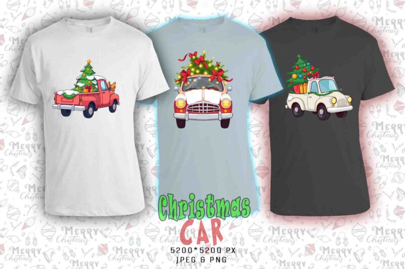 Retro Christmas Tree upon a Car t-shirt design bundle of 20 designs – download instantly Retro Vintage T-shirt Bundle