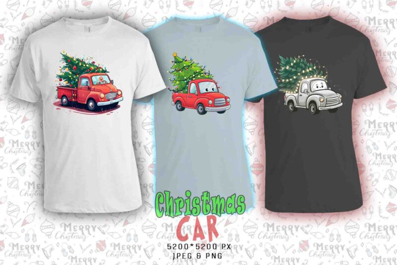 20 Popular Christmas Tree Delivery Car t-shirt design bundle for Christmas 2024