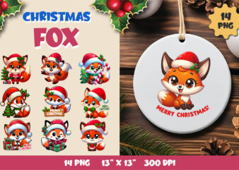 Christmas cute fox. Clipart, PNG.