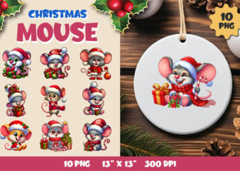 Cute Christmas mouse, Clipart, PNG.