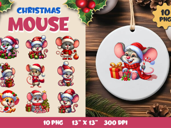 Cute christmas mouse, clipart, png. t shirt vector file