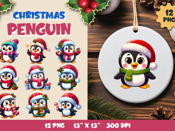 Christmas penguin. clipart, png. t shirt vector file