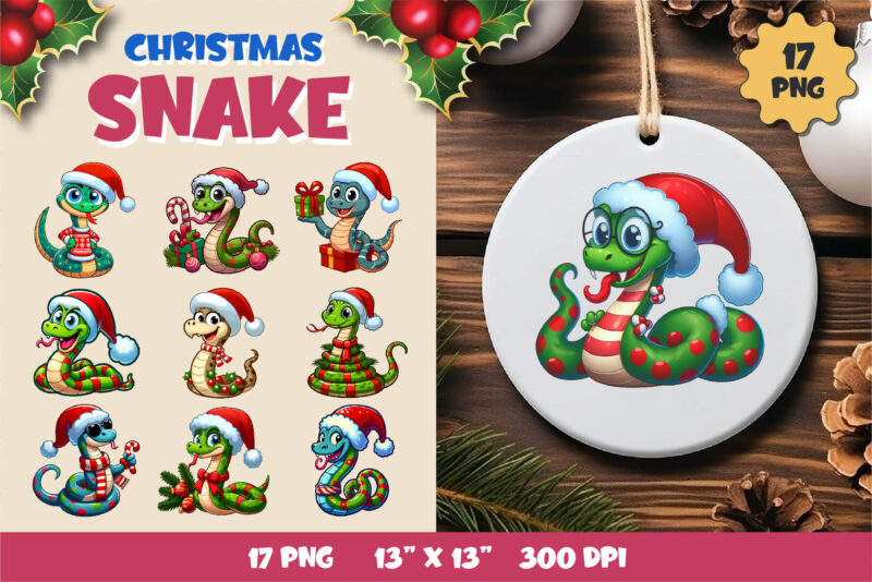 Christmas snake. Clipart, PNG.