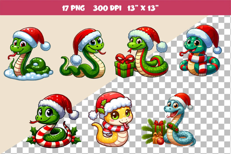 Christmas snake. Clipart, PNG.