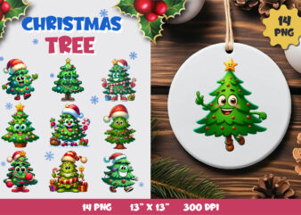 Merry Christmas Tree. Clipart, PNG. t shirt designs for sale