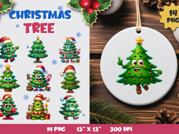 Merry christmas tree. clipart, png. t shirt designs for sale