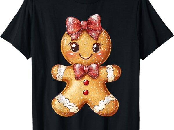 Coquette bow christmas girly gingerbread cookie baking kids t-shirt