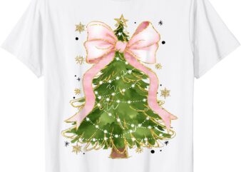 Coquette Bow Christmas Tree Xmas Holiday Girly Outfit Women T-Shirt