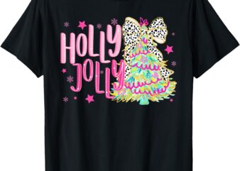 Coquette Christmas Colorful Holly And Jolly Christmas Tree T-Shirt