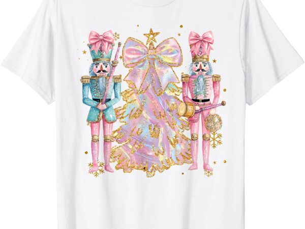 Coquette christmas tree pink nutcrackers women kids girls t-shirt