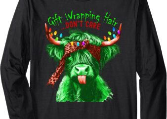 Cow _messy hair don't care_ christmas eve edition long sleeve t-shirt