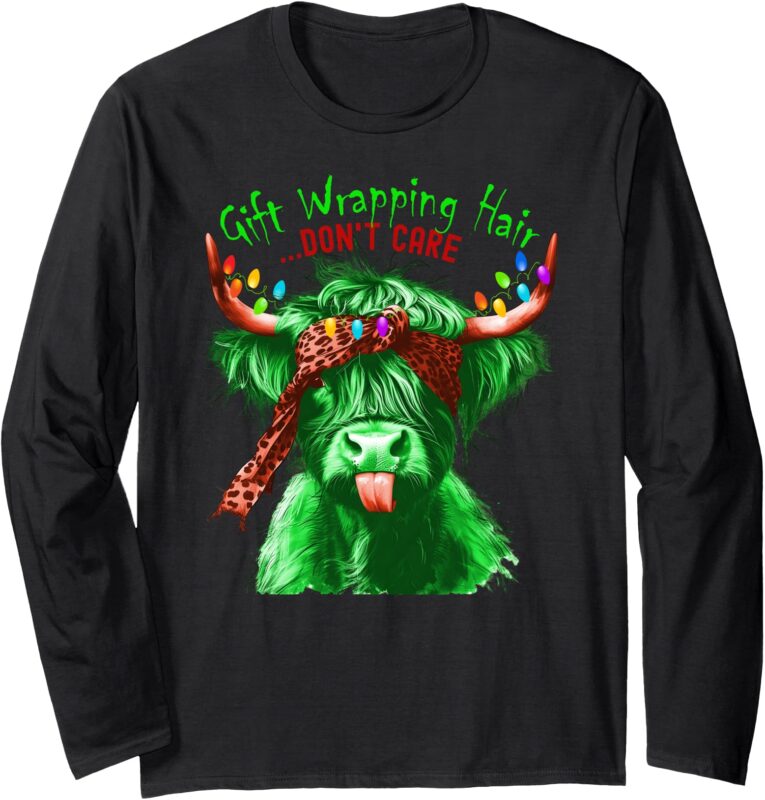 Cow _Messy Hair Don’t Care_ Christmas Eve Edition Long Sleeve T-Shirt