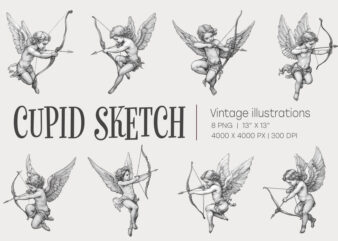 Cupid Sketch. Vintage Romantic clipart.