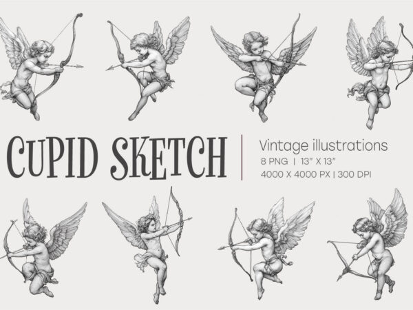 Cupid sketch. vintage romantic clipart. t shirt vector file