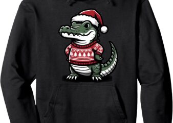 Cute Alligator With Santa Hat Christmas Xmas Florida Cartoon Pullover Hoodie