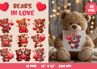 Cute Bear in Love. Valentine’s Day, PNG.