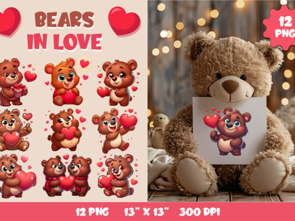 Cute bear in love. valentine’s day, png. t shirt vector file