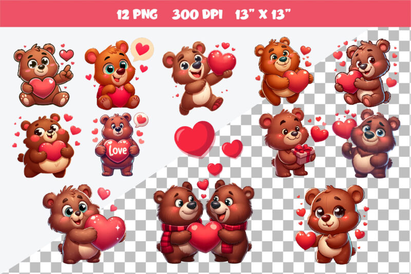 Cute Bear in Love. Valentine’s Day, PNG.