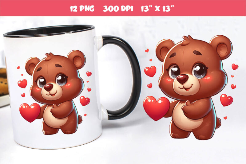 Cute Bear in Love. Valentine’s Day, PNG.