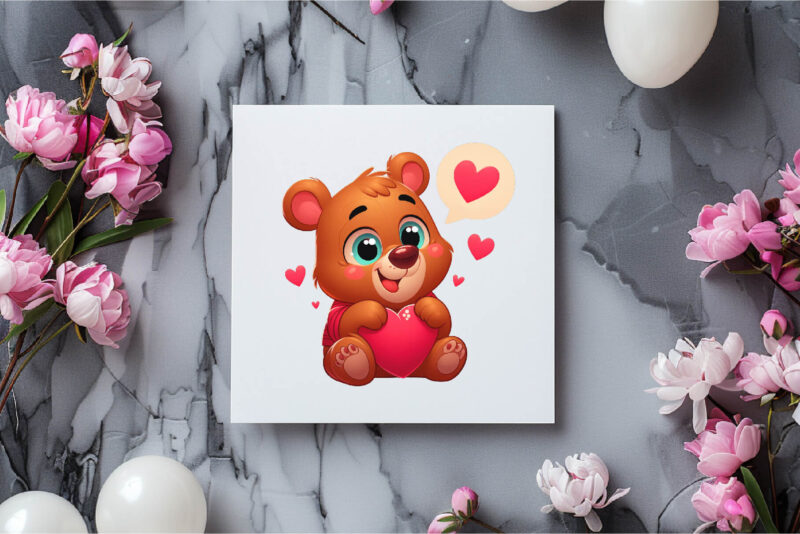 Cute Bear in Love. Valentine’s Day, PNG.