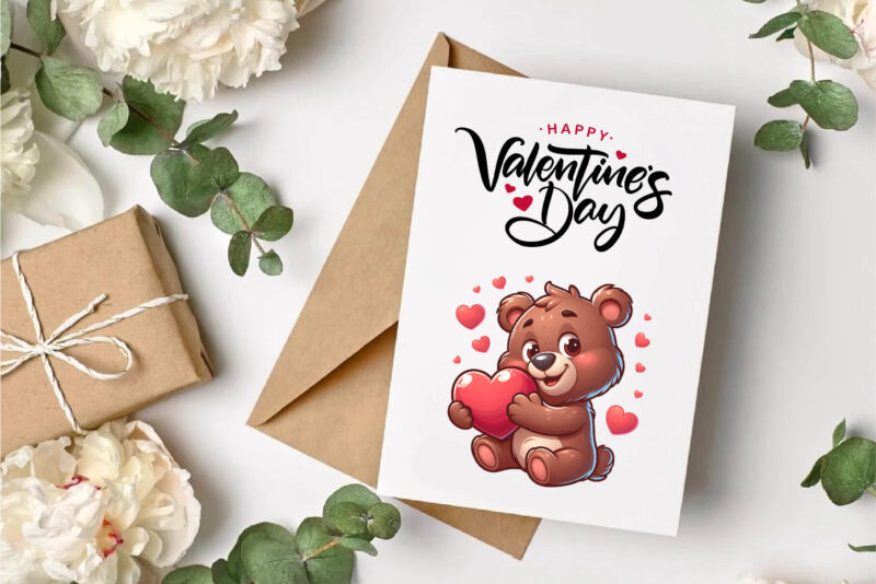 Cute Bear in Love. Valentine’s Day, PNG.