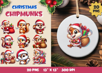 Cute Christmas Chipmunks. Clipart, PNG.