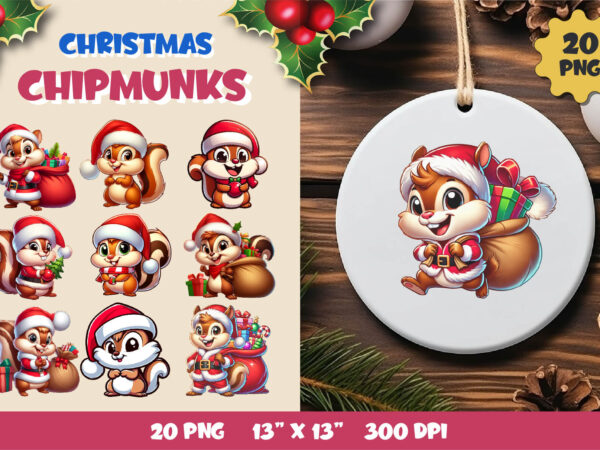 Cute christmas chipmunks. clipart, png. t shirt vector file