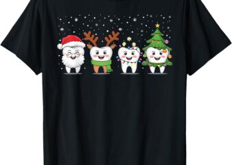 Cute Christmas Dental Tooth Characters Fun Holiday Dentist T-Shirt