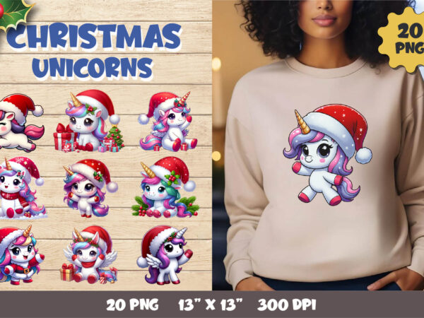 Cute christmas unicorns. clipart, png. t shirt vector file