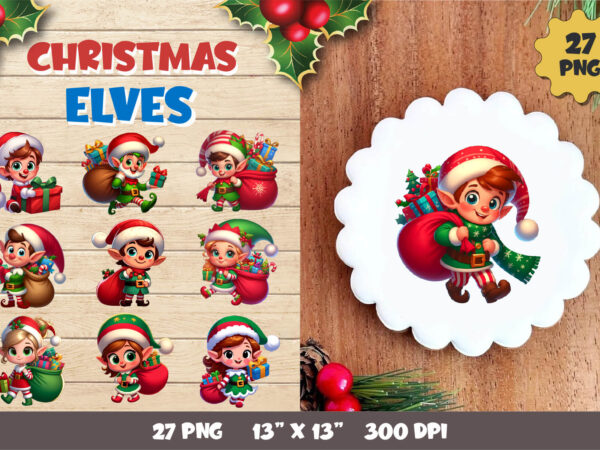 Cute christmas elf. clipart, png. t shirt vector file