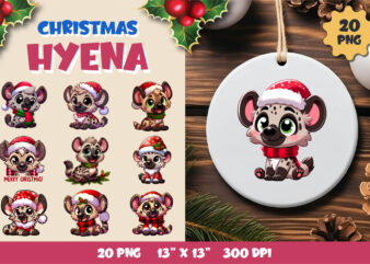 Cute Christmas hyena. Clipart, PNG.