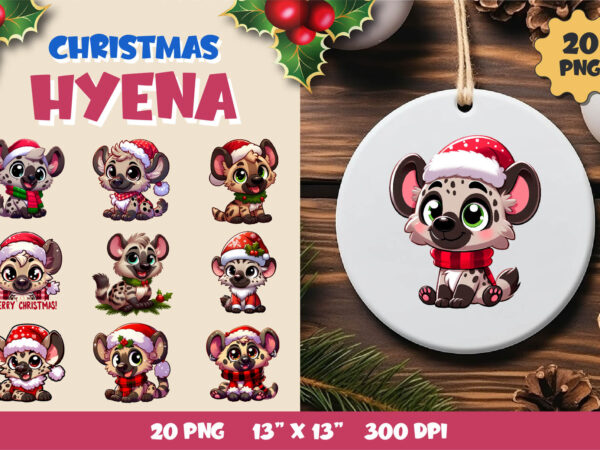 Cute christmas hyena. clipart, png. t shirt vector file