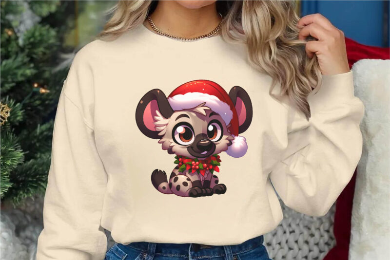 Cute Christmas hyena. Clipart, PNG.