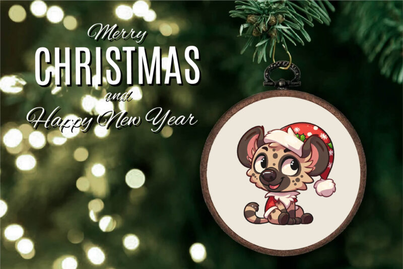 Cute Christmas hyena. Clipart, PNG.