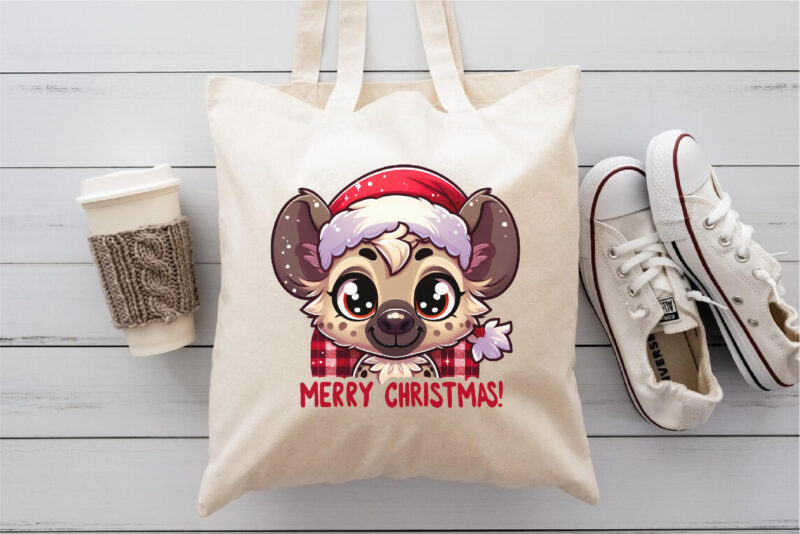 Cute Christmas hyena. Clipart, PNG.