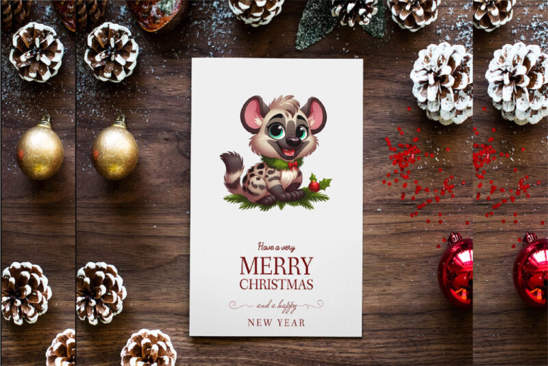 Cute Christmas hyena. Clipart, PNG.