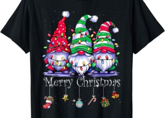 Cute gnomes merry christmas light family gnome xmas matching t-shirt